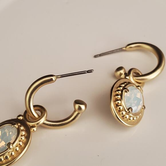 Spartina 449 Cristal‎ Oval Drop Hoop Earrings with White Opal Gold Plated NWT - Picture 6 of 9